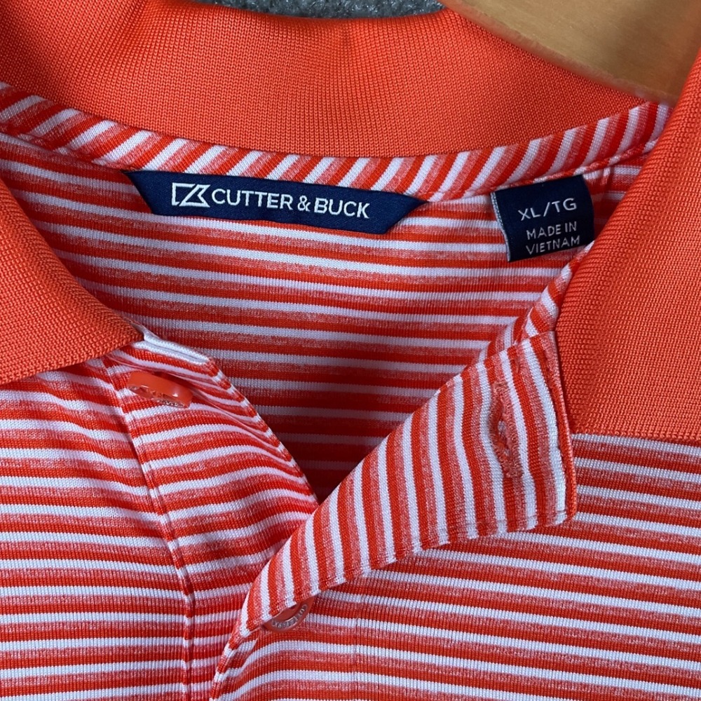 Cutter Buck Oklahoma Striped Polo Shirt Mens XL Orange‎  Short Sleeve Collared - Picture 4 of 6